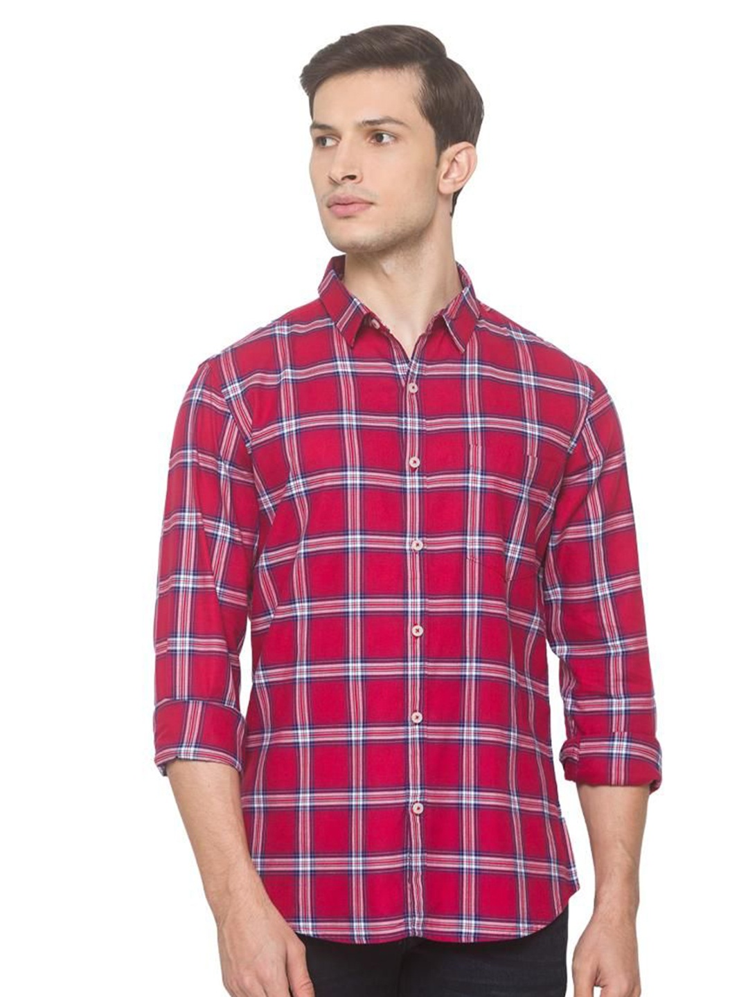 

SNX Men Tailored Fit Opaque Checked Casual Shirt, Red