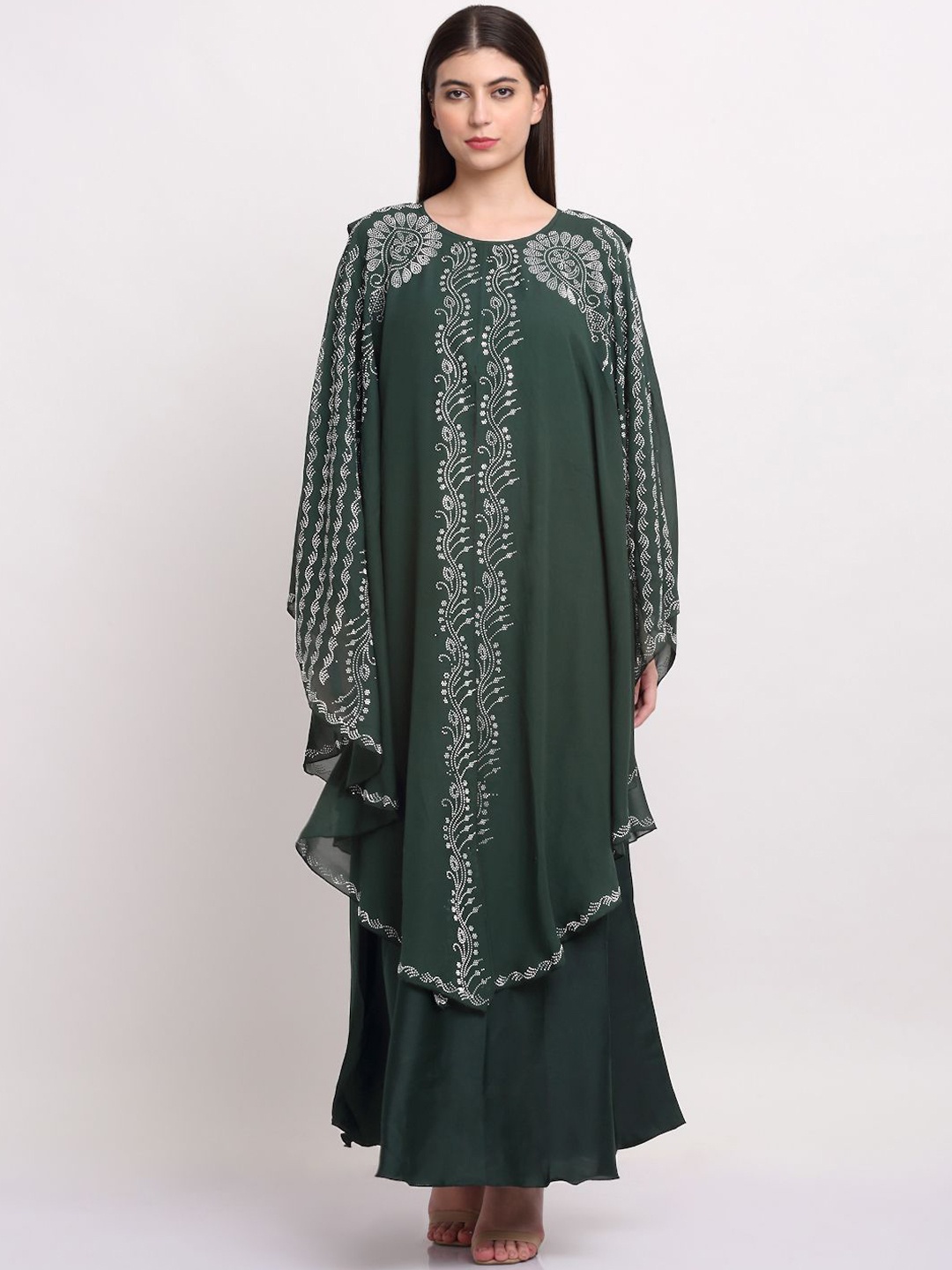 

Arrabi Embellished Detail Round Neck Indian Ethnic Burqa With Scarf, Green