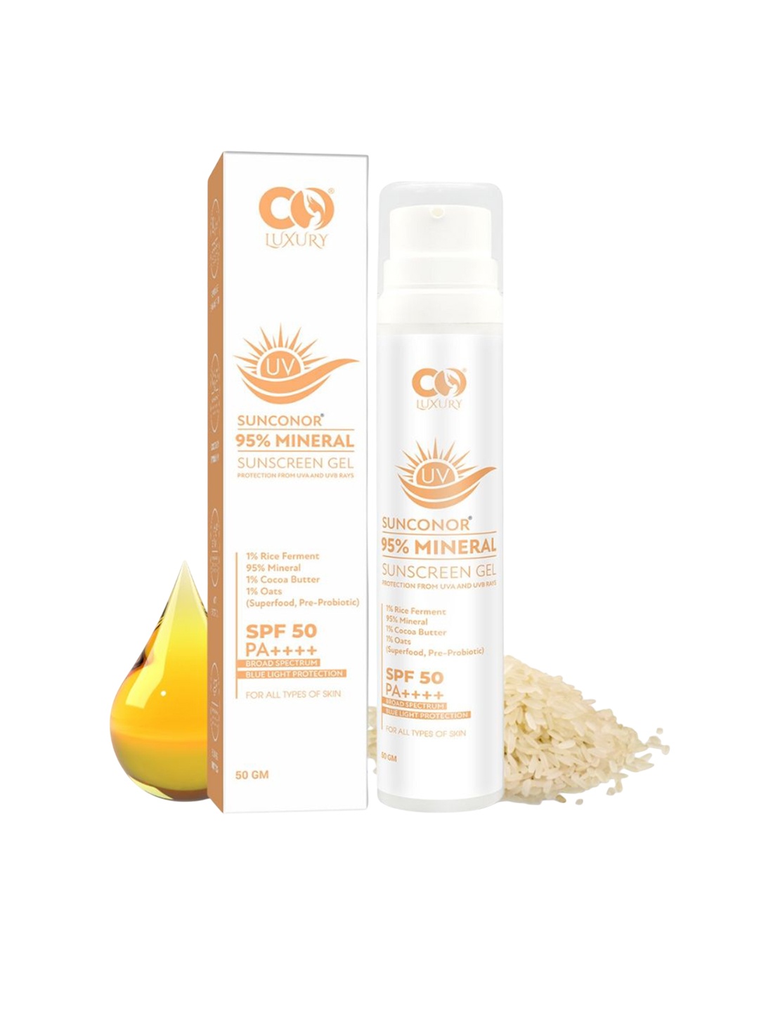 

CO LUXURY Sunconor 95% Mineral Sunscreen Gel With SPF 50 PA ++++ - 50 g, White