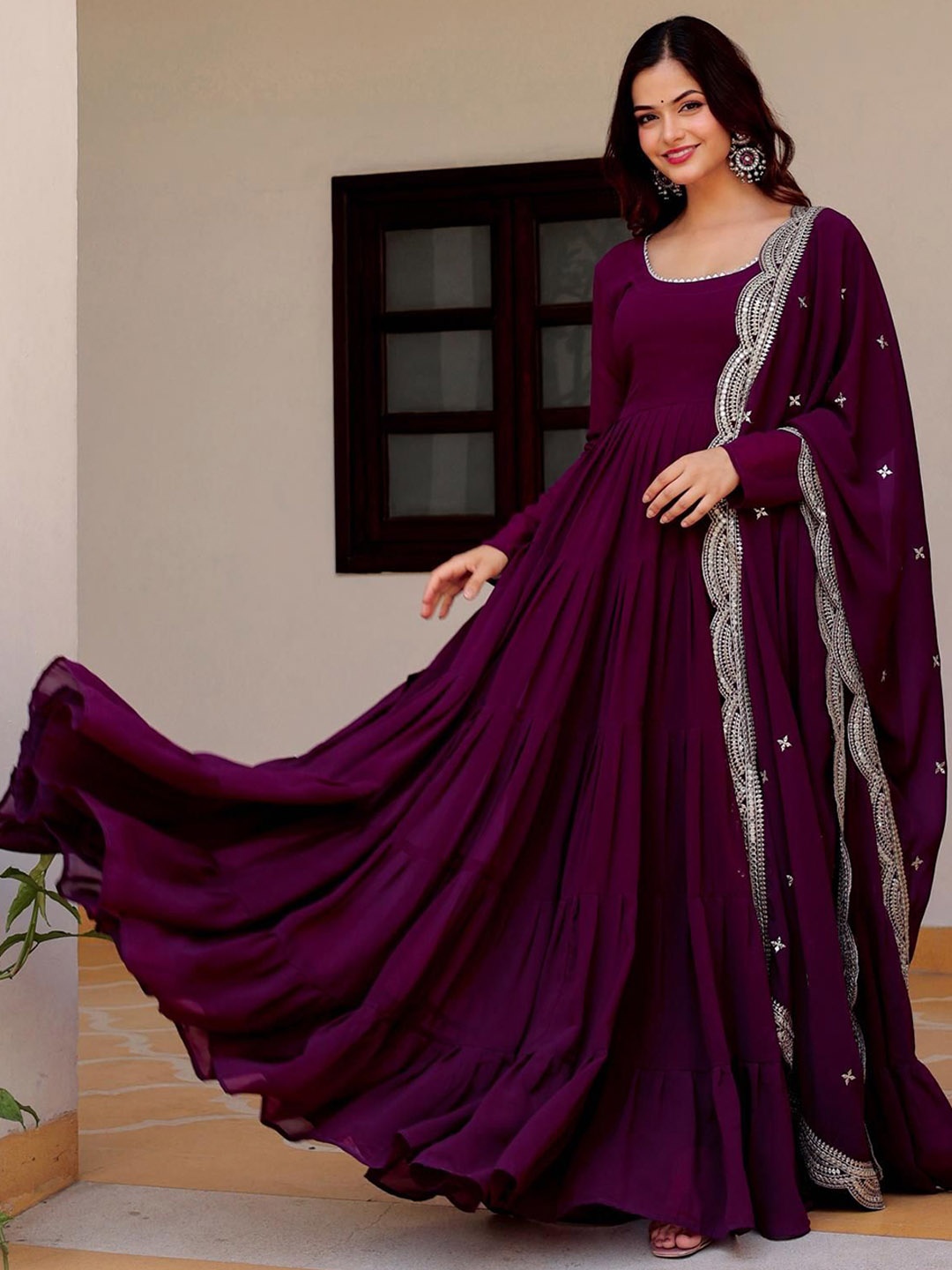 

Anara Tiered Kurta with Trousers & With Dupatta, Purple