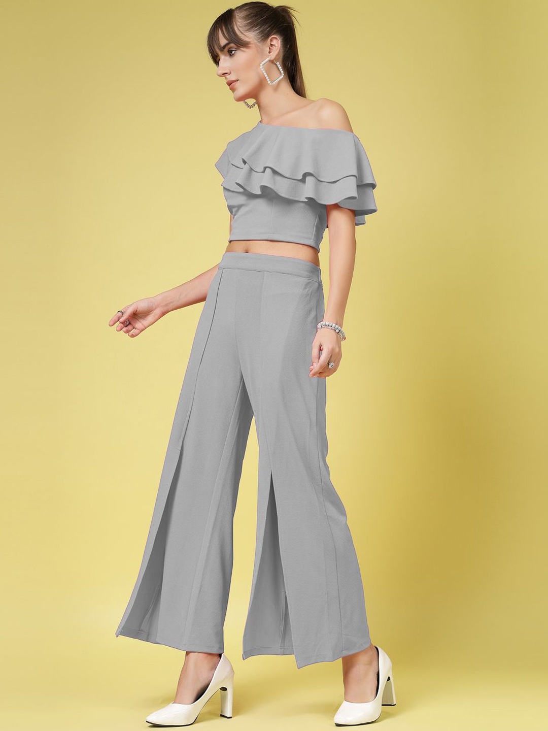 

DressBerry One Shoulder Neck Top With Trousers Co-Ords, Grey