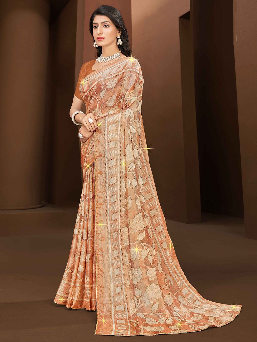 

MAHALASA Brasso Saree, Orange