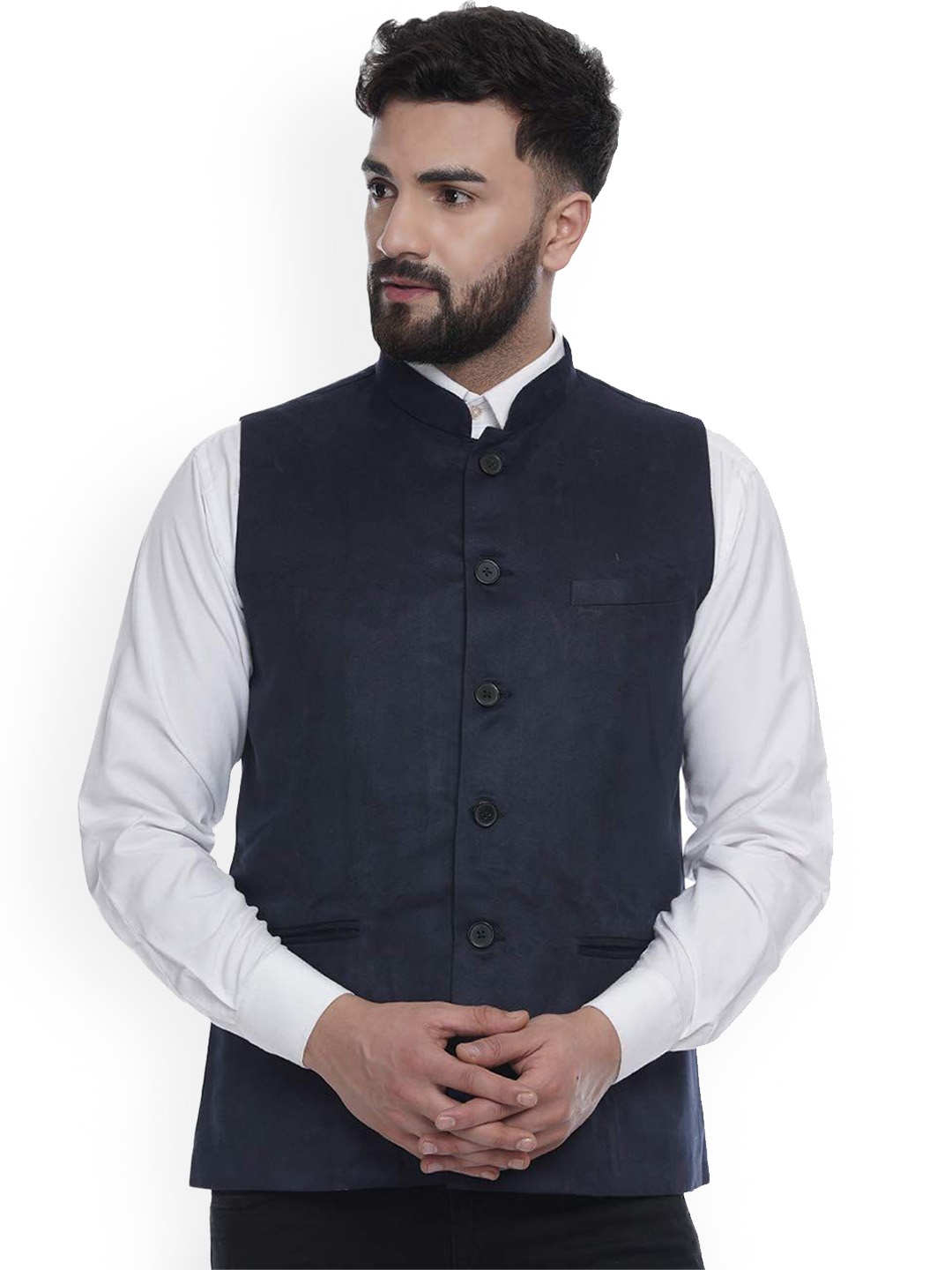 

VEERA PARIDHAAN Velvet Chinese Collar Nehru Jackets, Blue