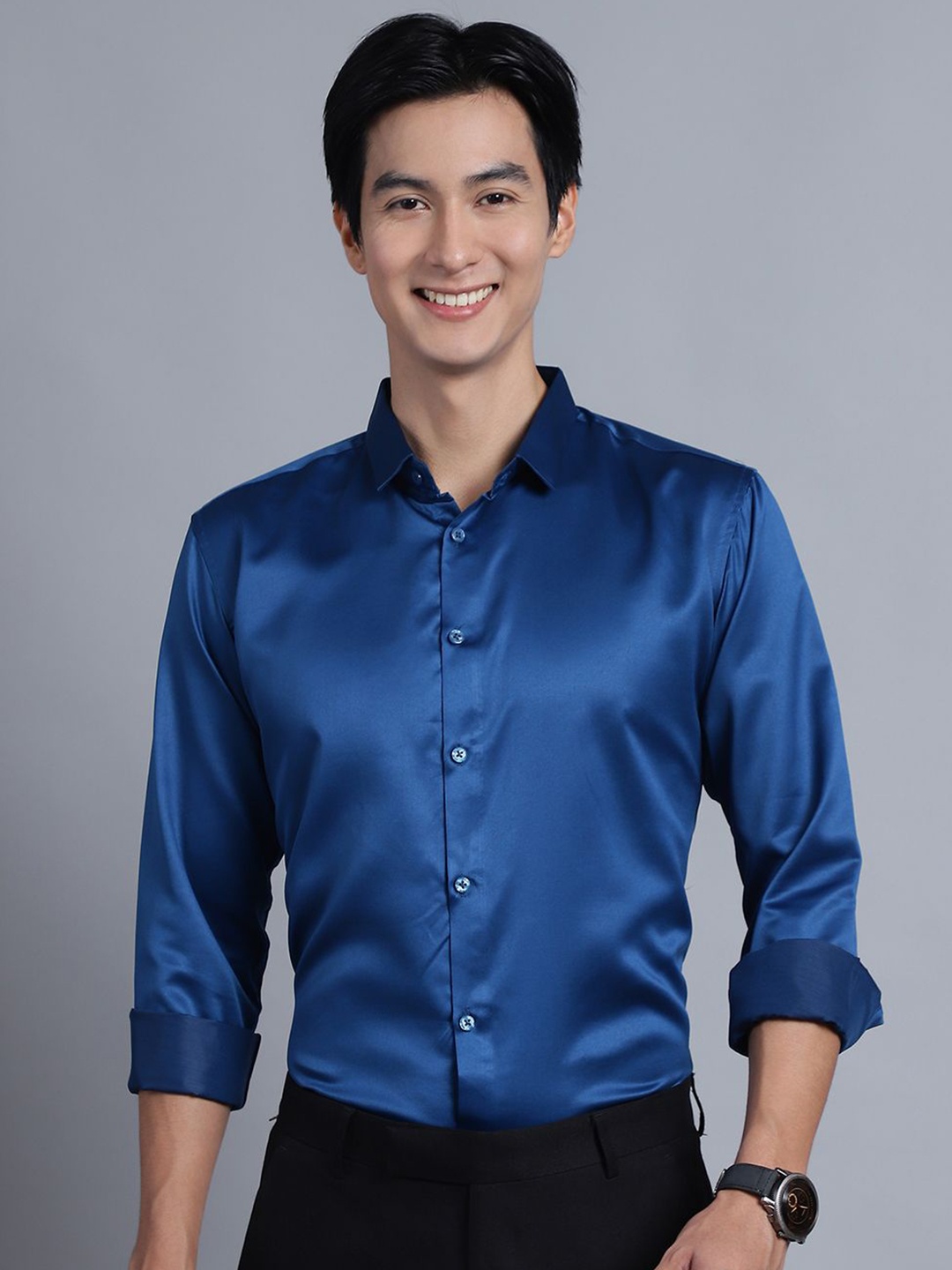 

Majestic Man Men Club Slim Fit Opaque Formal Shirt, Blue