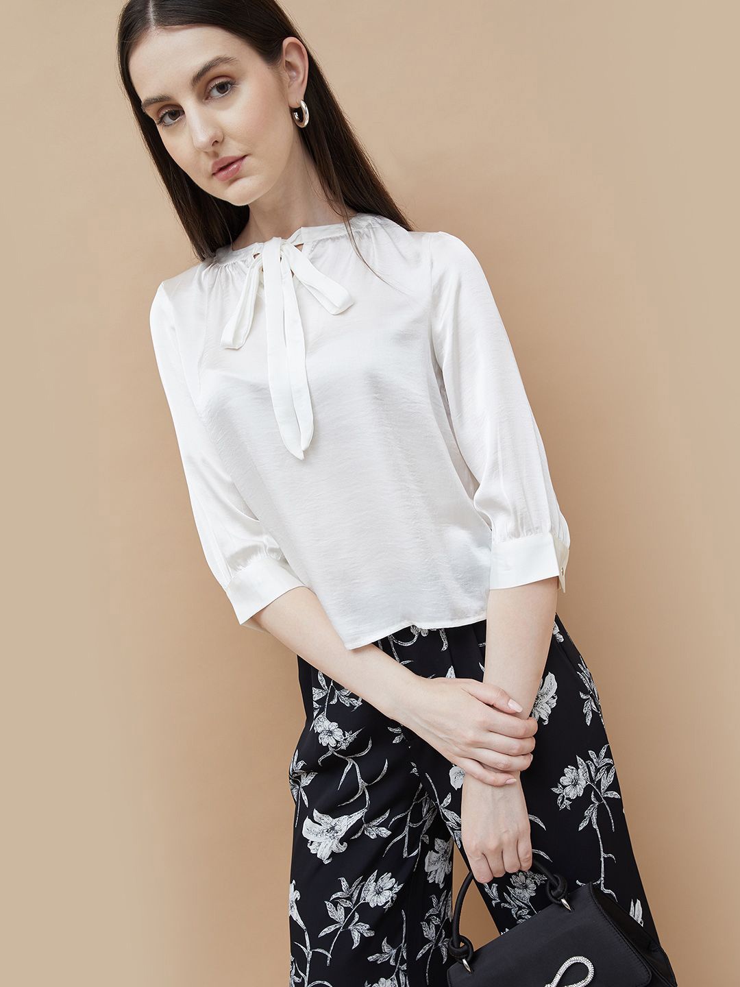 

CODE by Lifestyle Tie-Up Neck Top, Off white