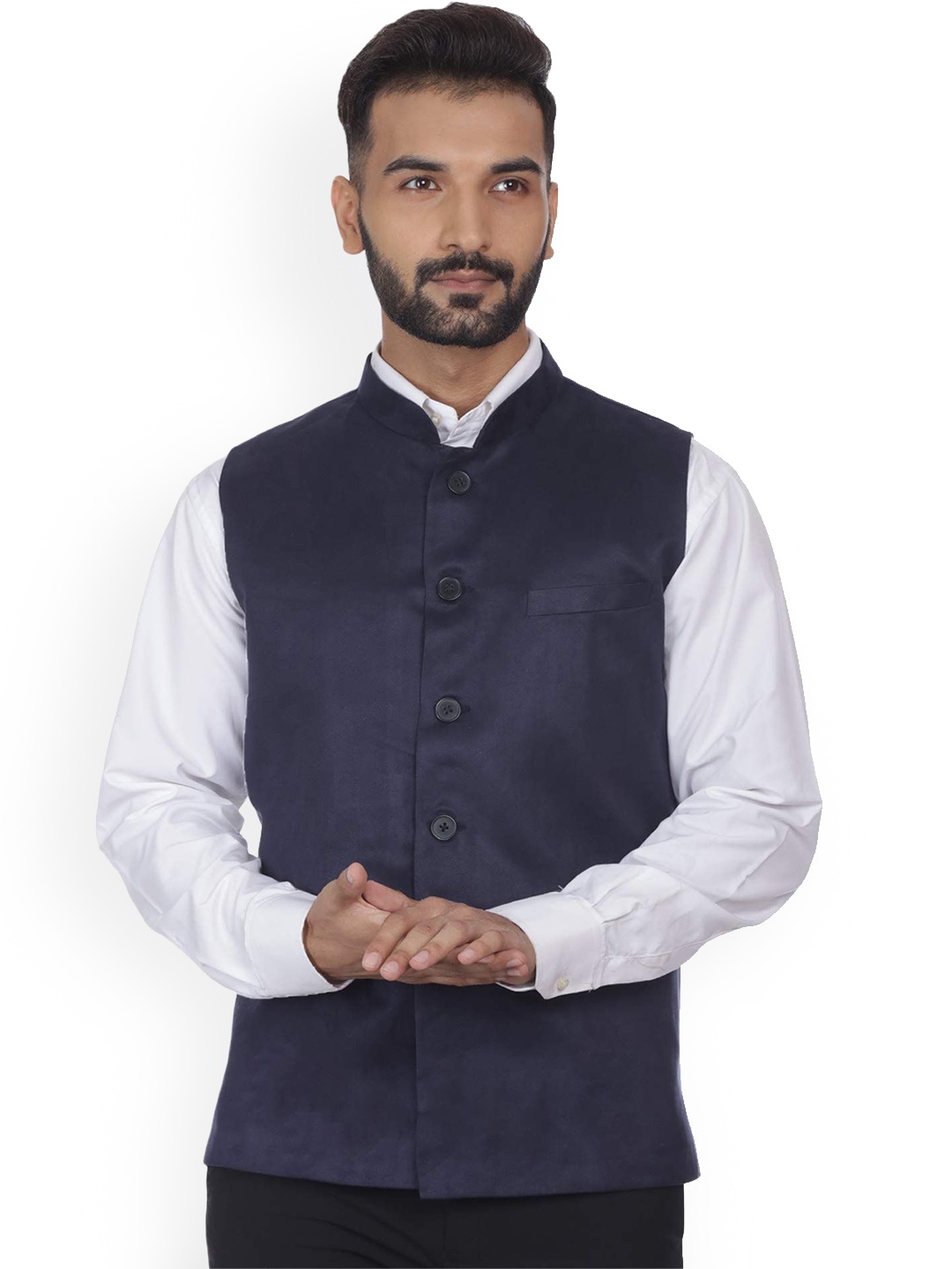 

VEERA PARIDHAAN Suede Velvet Mandarin Collar Nehru Jacket, Blue