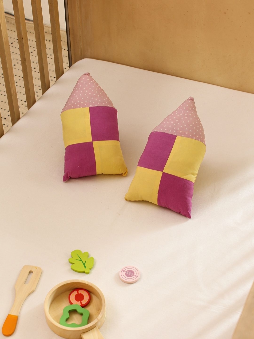 

House This 2-Pcs Purple & Yellow Pre-Filled Sweat Home Cushions, Pink