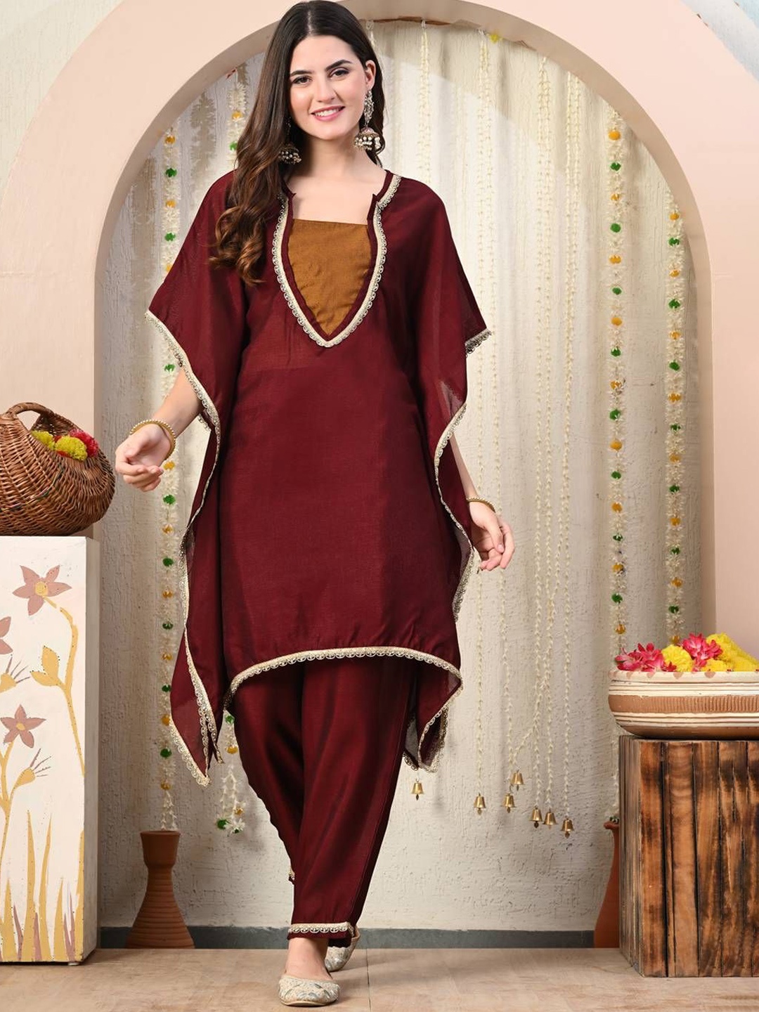 

Myshka Women Regular Gotta Patti Kurta with Trousers, Maroon