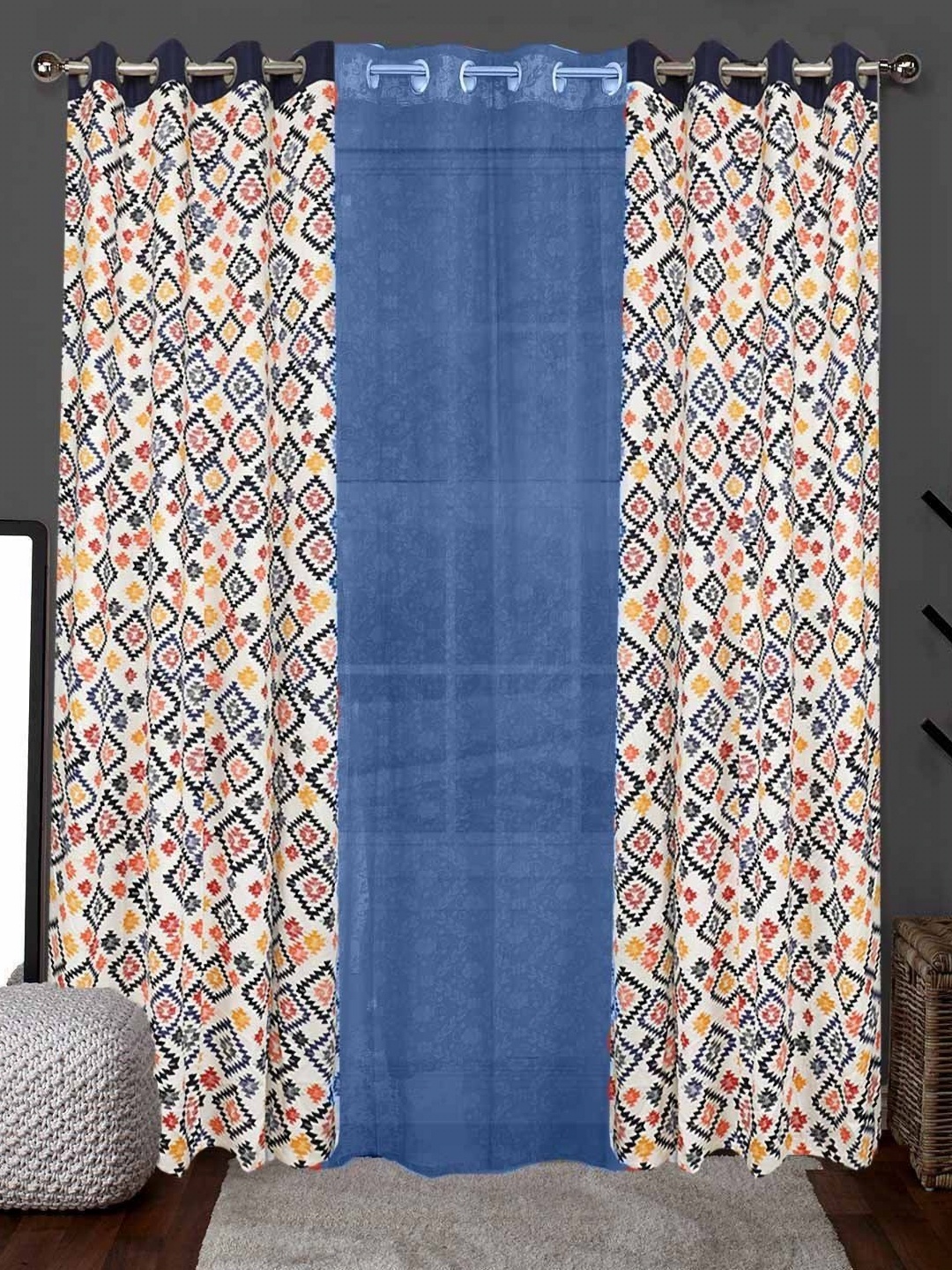 

Dekor World Multicoloured Set of 3 Long Door Curtain, Multi