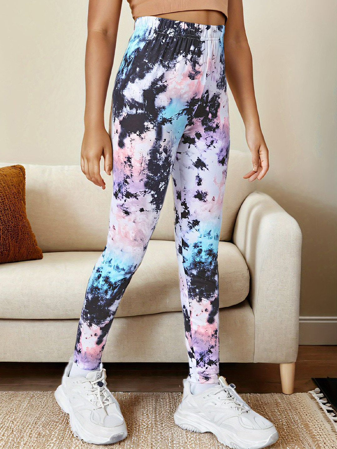 

YK Girls Printed Pure Cotton Ankle Length Leggings, Blue