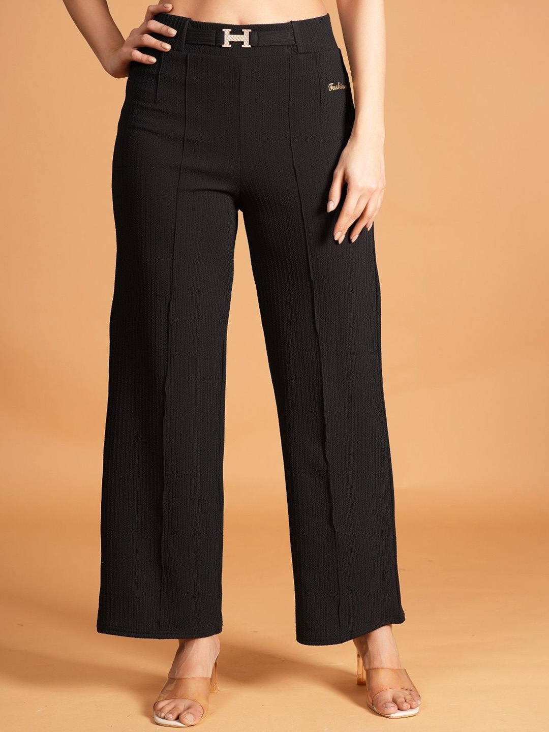 

BAESD Women High-Rise Easy Wash Trousers, Black