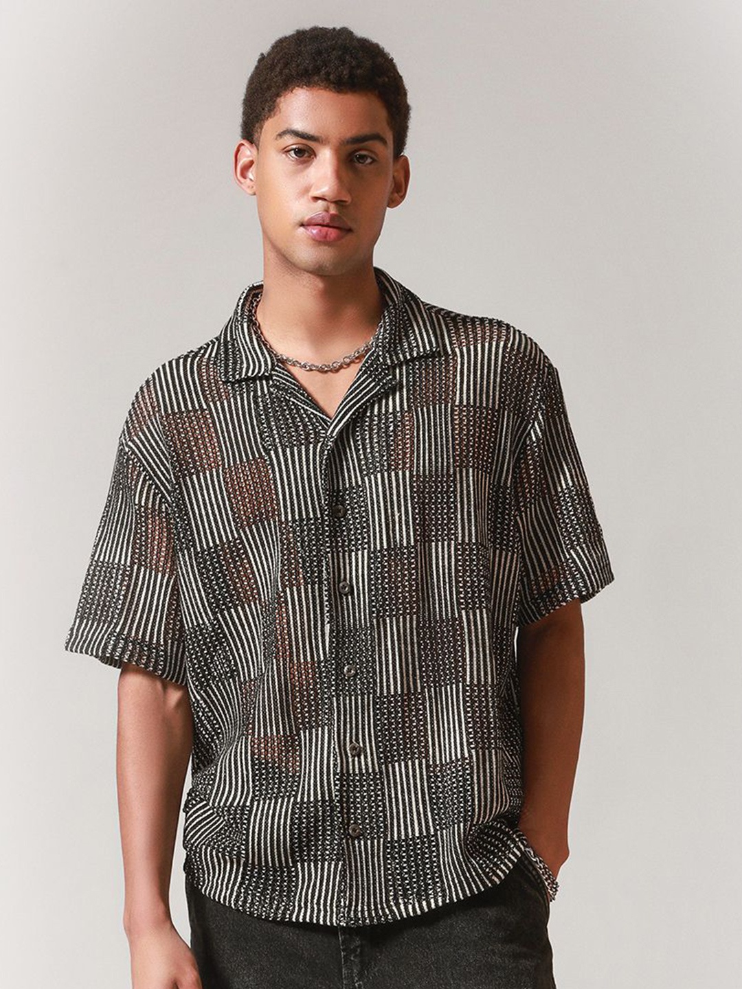 

H&M Relaxed Fit Crochet Shirt, Black