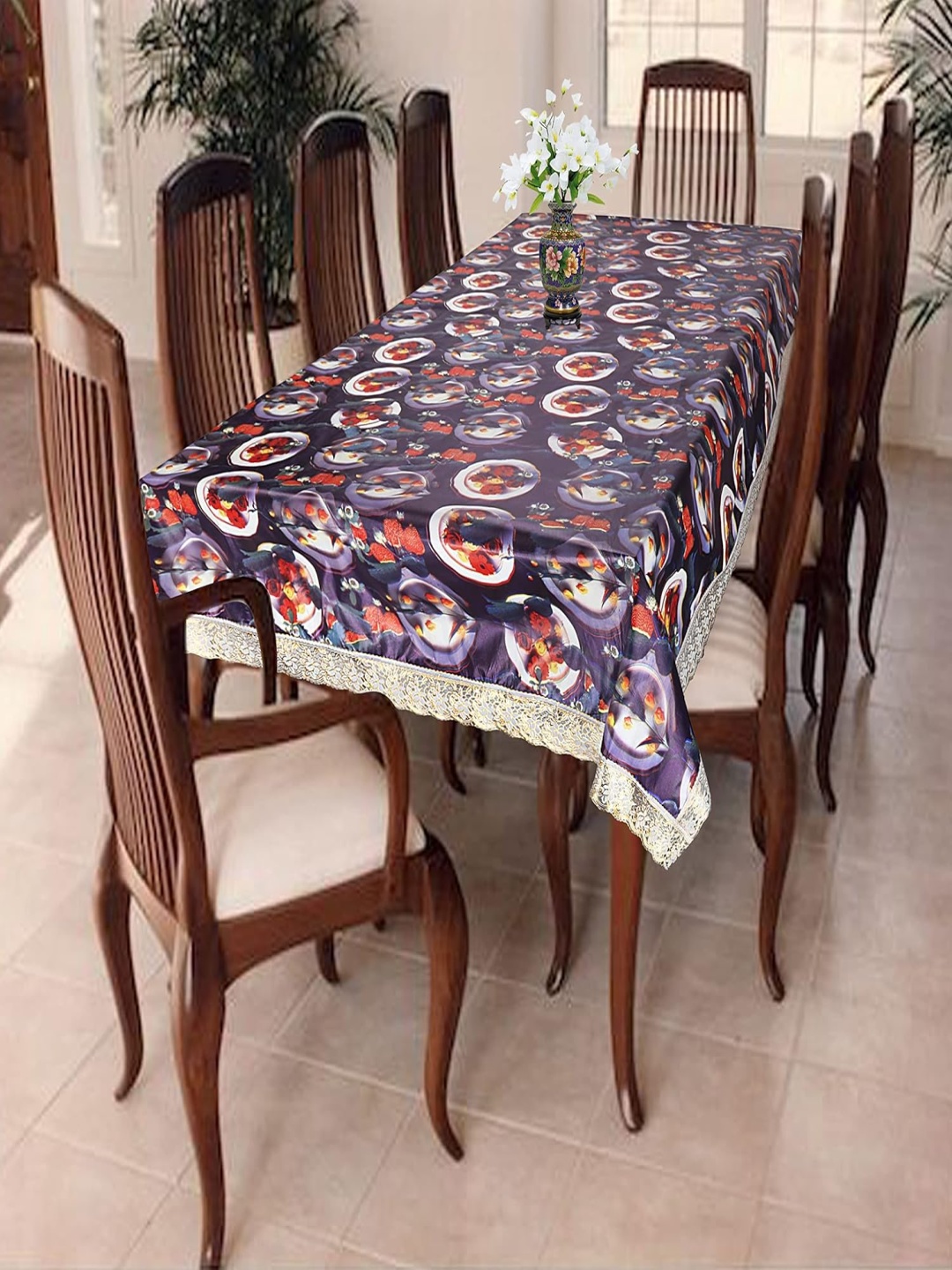 

Homerz Purple Floral Plastic 6-Seater Table Cover