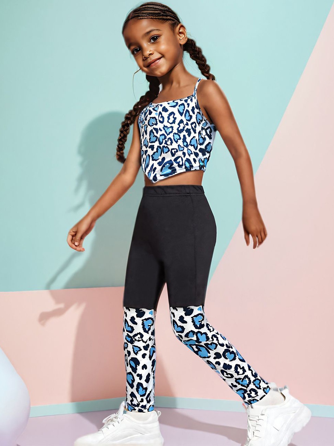 

YK Girls Printed Ankle Length Leggings, Black
