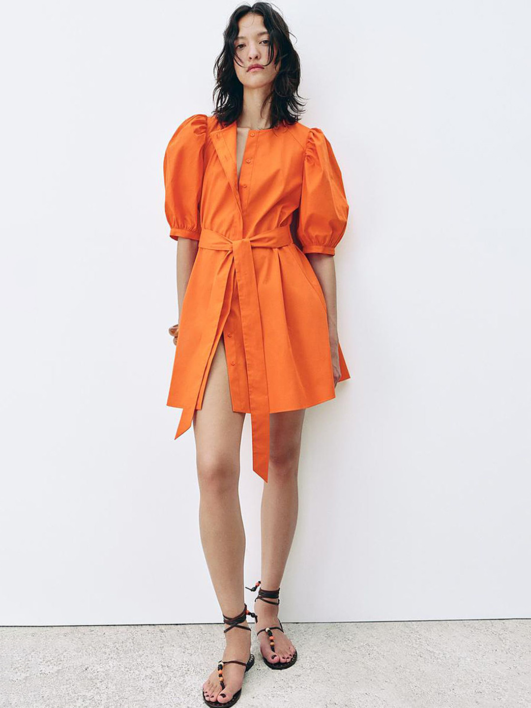 

LULU & SKY Puff Sleeve A-Line Dress, Orange
