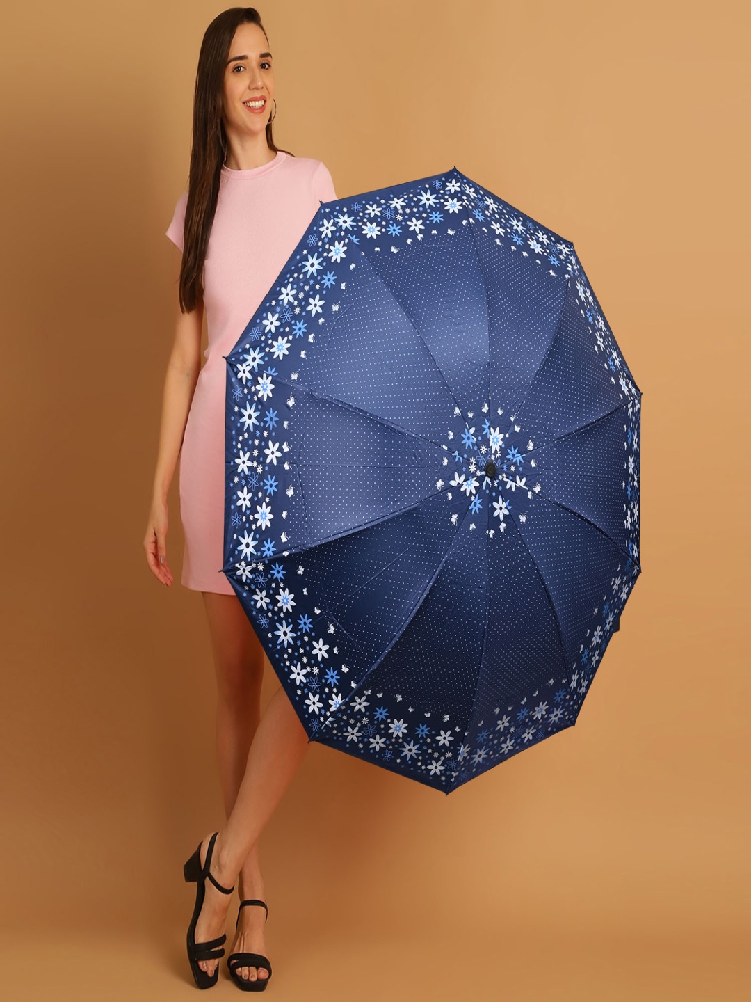 

LOOM LEGACY Manual 3 Fold Floral Umbrellas, Navy blue