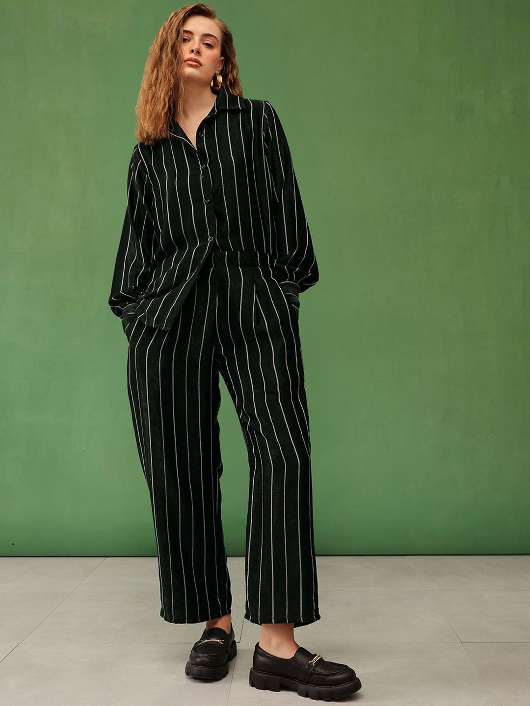 

Molly & Michel Striped Shirt With Trousers Co-Ords, Green