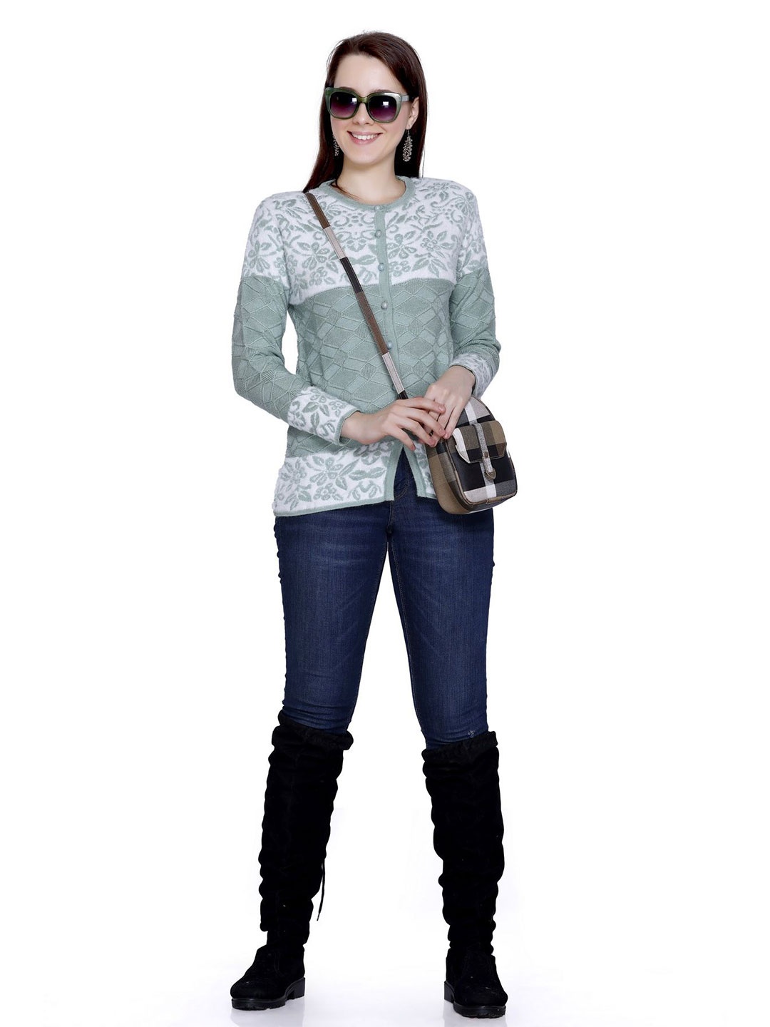 

Chatanya Women Floral Woollen Cardigan, Grey