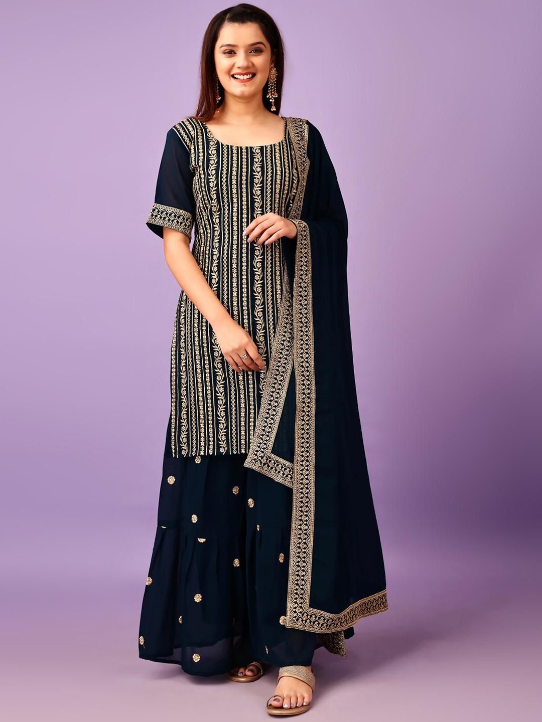 

Anara Women Embroidered Kurti with Palazzos & With Dupatta, Blue