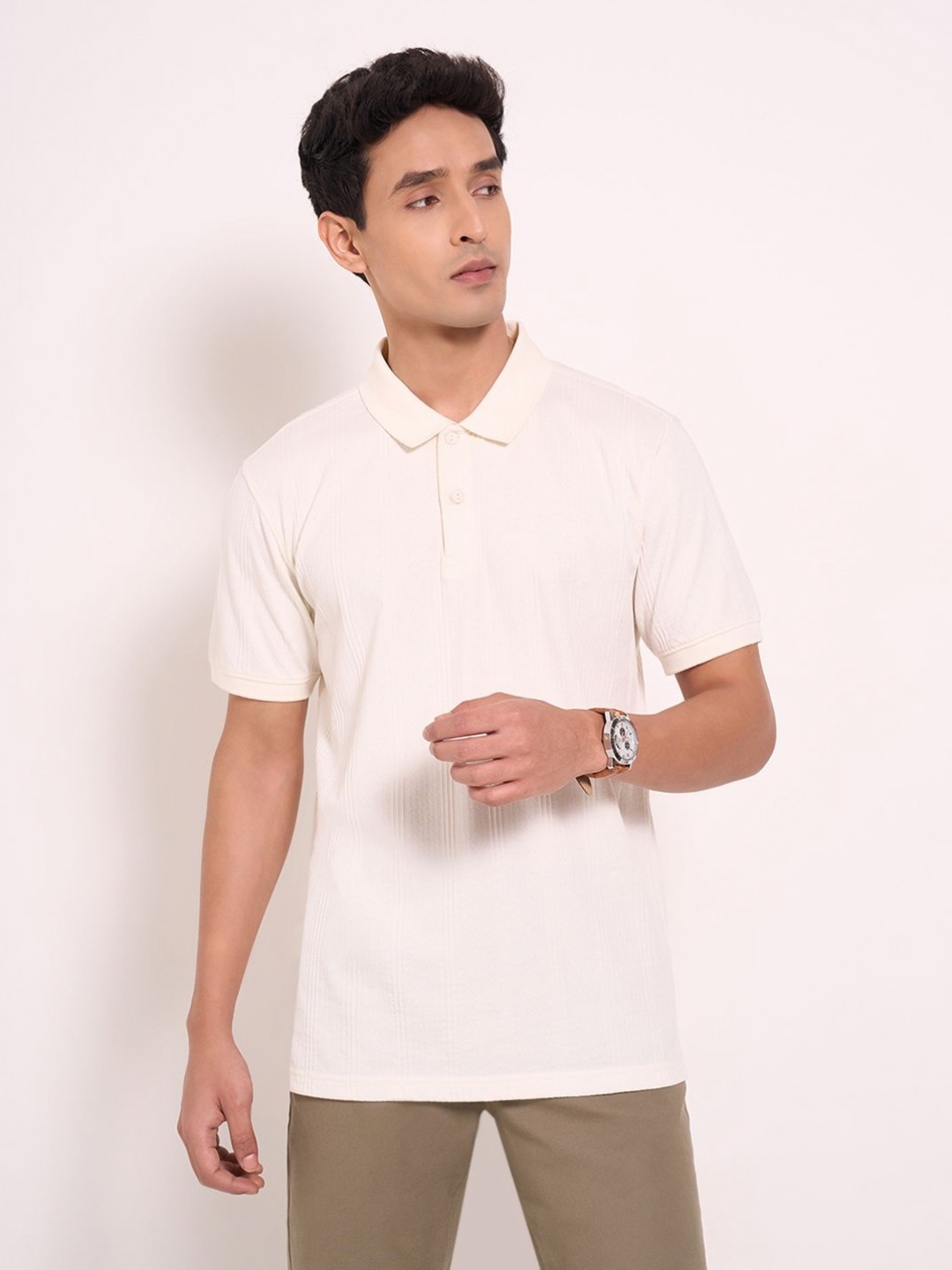 

Peregrine by Pantaloons Men Polo Collar Slim Fit T-shirt, Off white