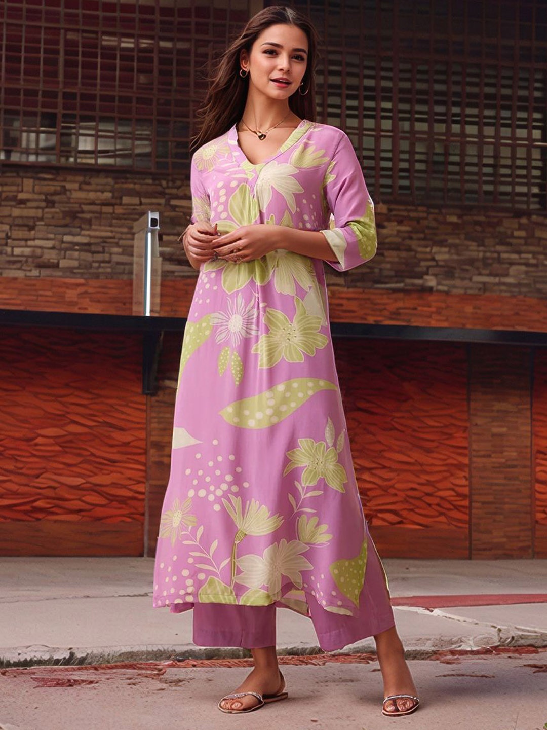 

KALINI Women Floral Printed Regular Kurta with Palazzos, Purple