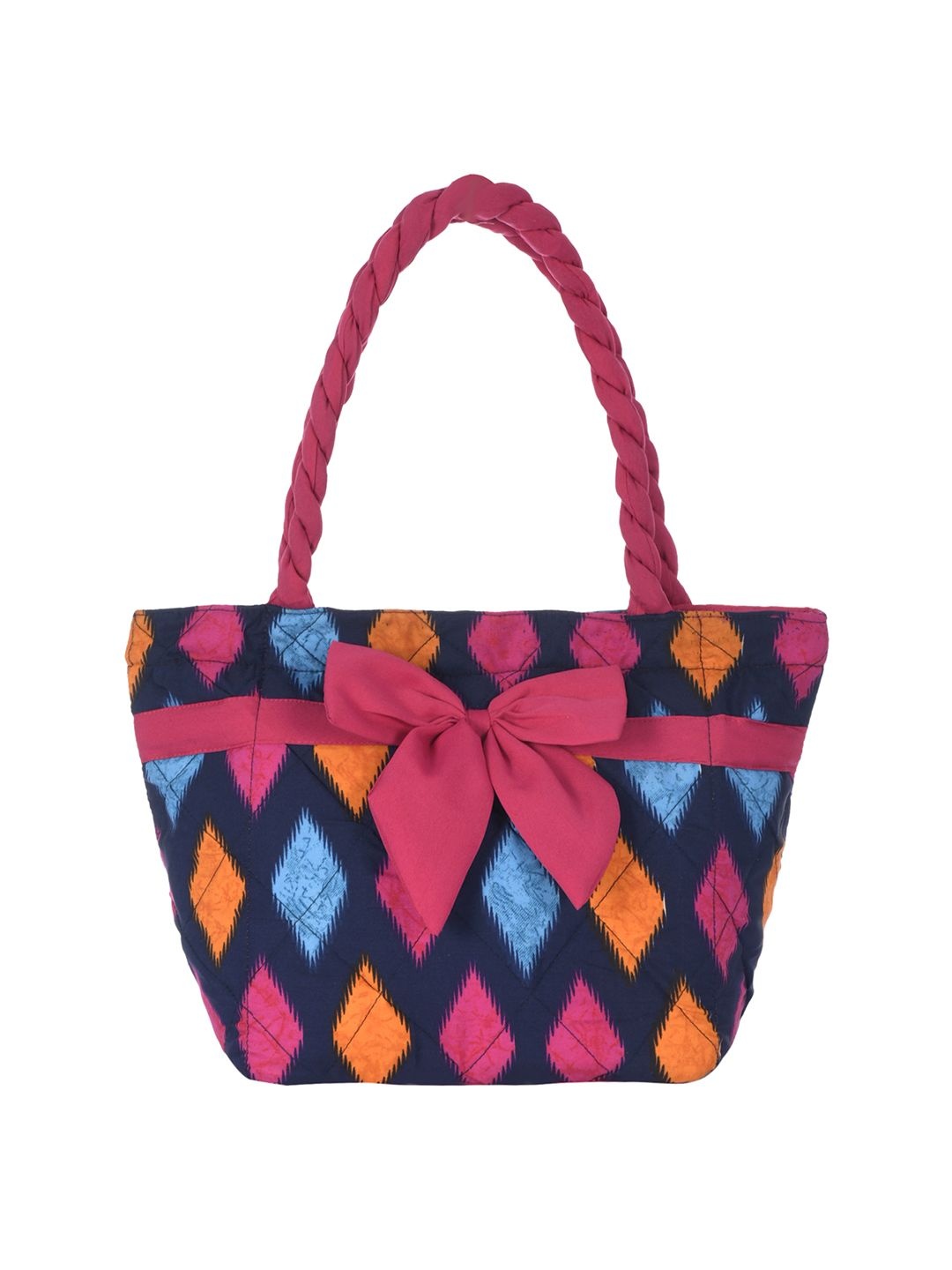 

Kuber Industries Floral Printed Shopper Tote Bag with Applique, Blue
