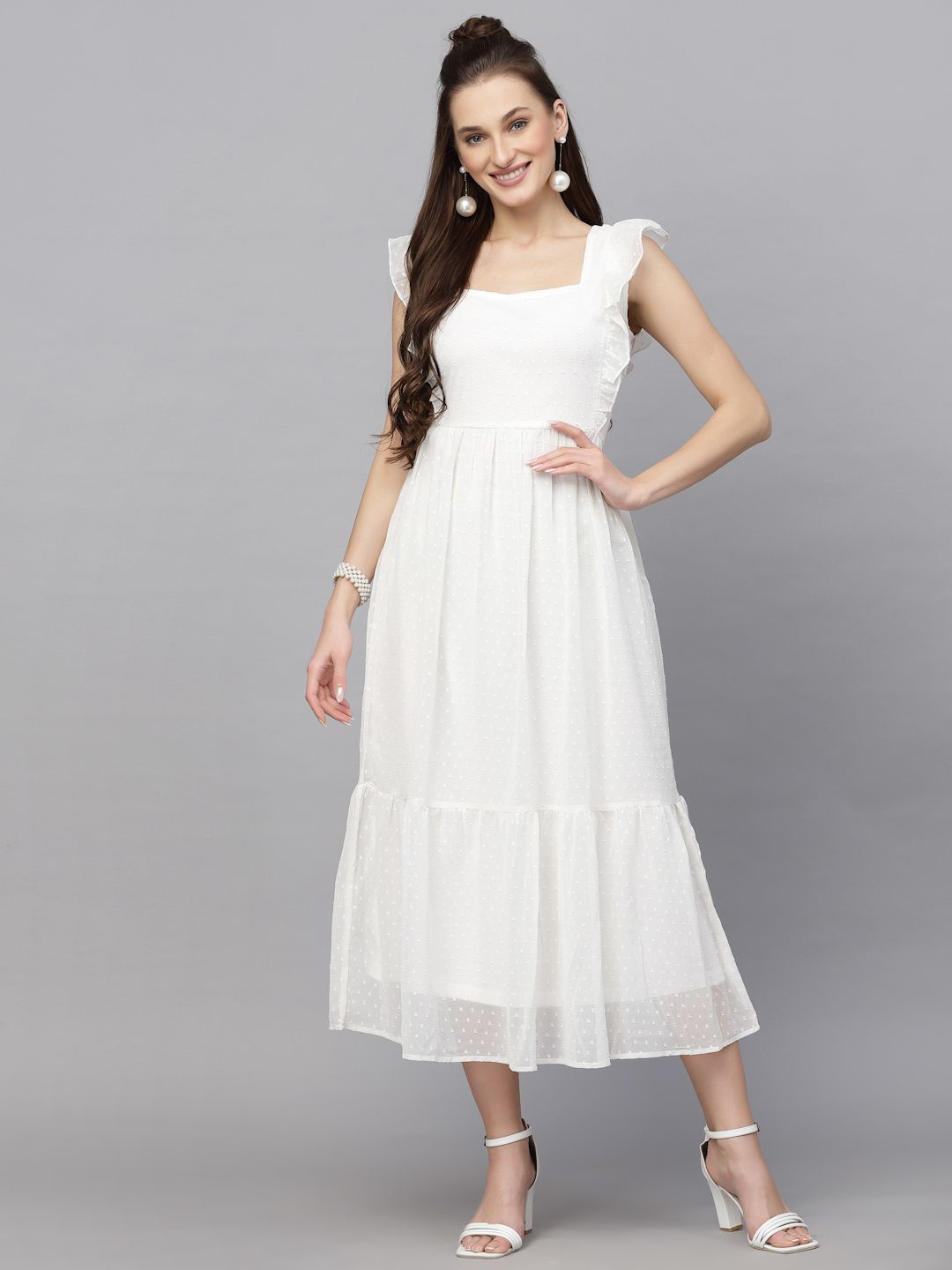 

AARDRAA Floral Georgette A-Line Maxi Dress, White