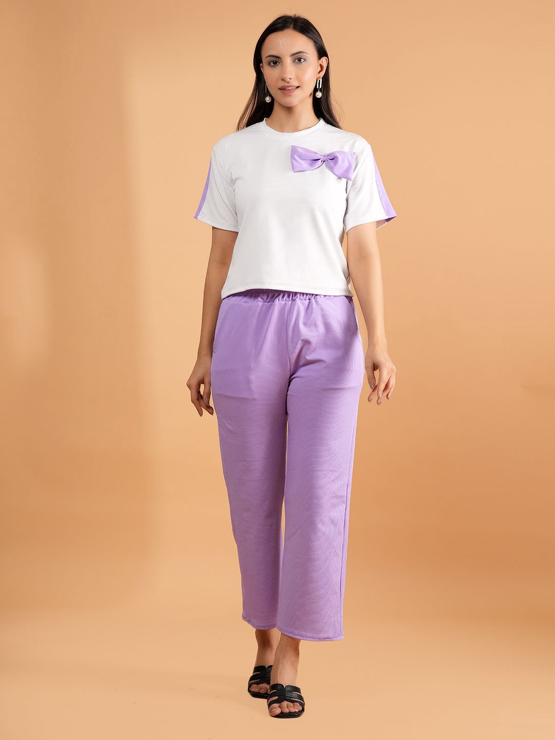 

Belfry Round Neck Bow-Detail T-Shirt & Trousers Co-Ord Set, Purple