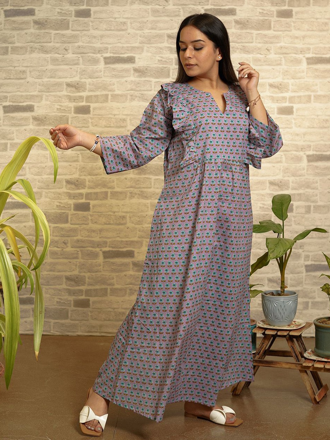 

THE SAFFRON SAGA Print A-Line Maxi Dress, Multi
