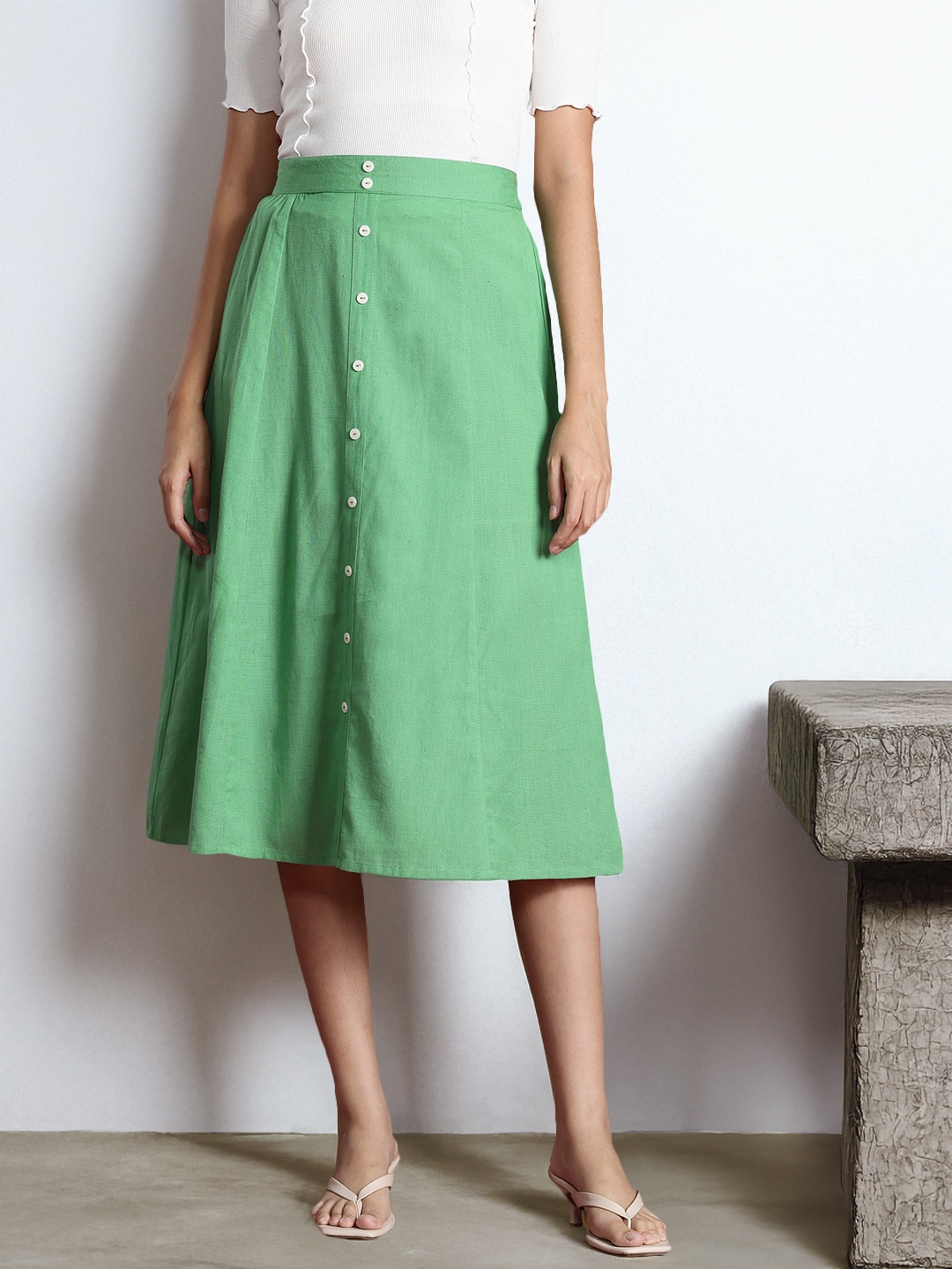 

all about you Cotton Linen A-Line Skirt, Green