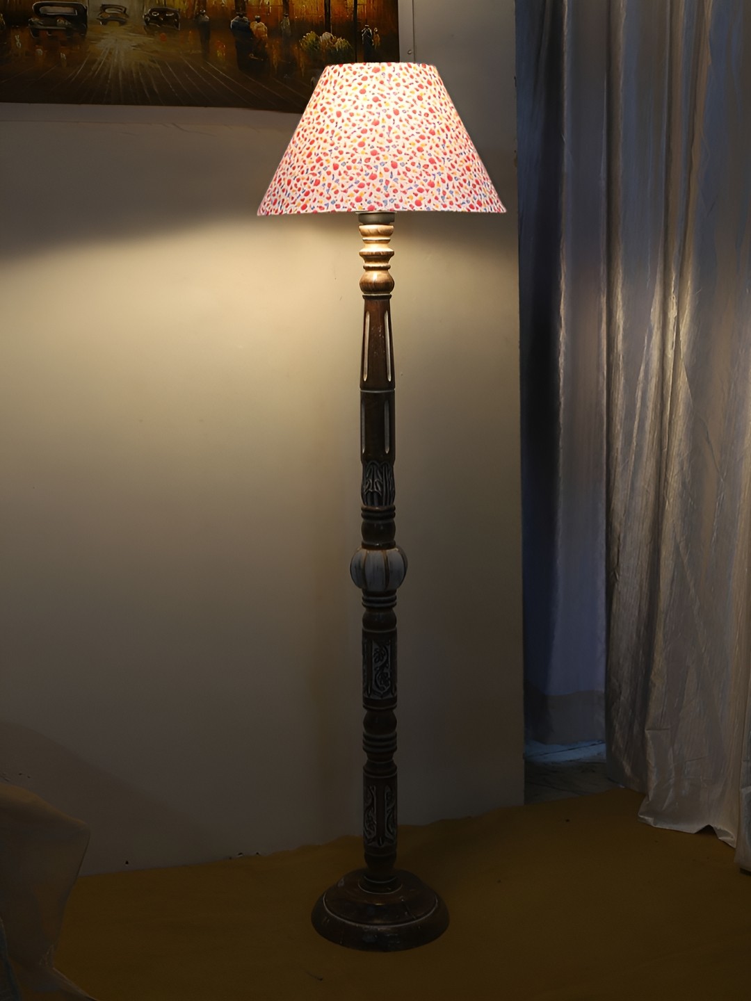

Devansh White & Brown Conical Open Snake Wooden Floor Lamp