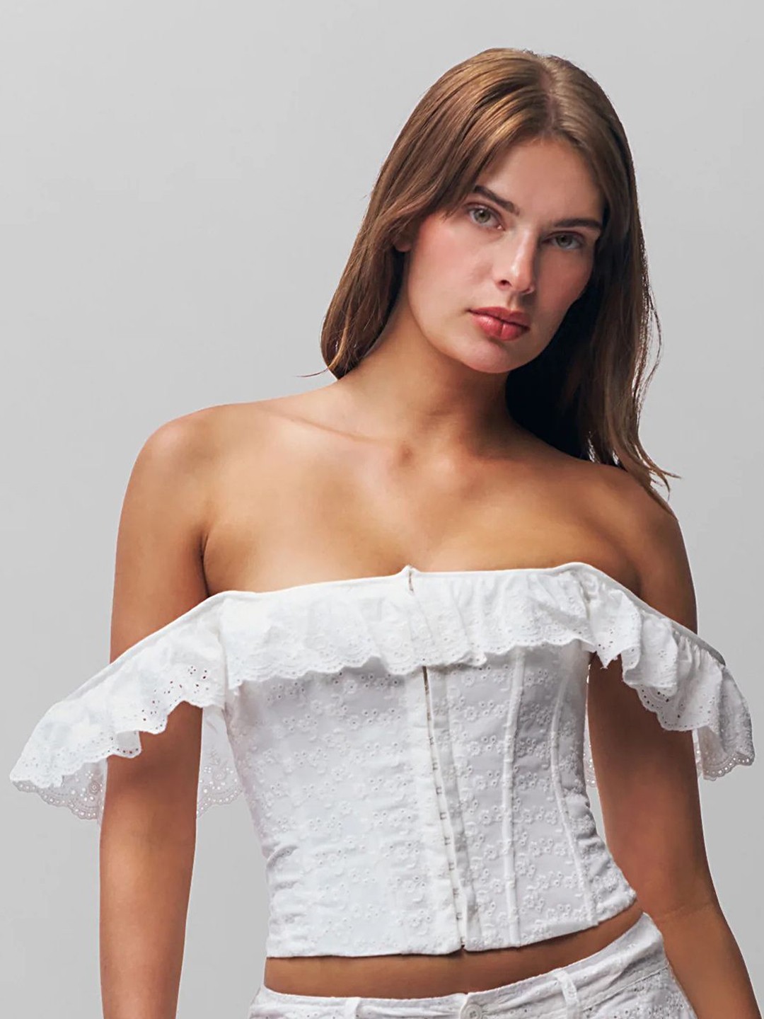 

LULU & SKY Off-Shoulder Bardot Crop Top, White