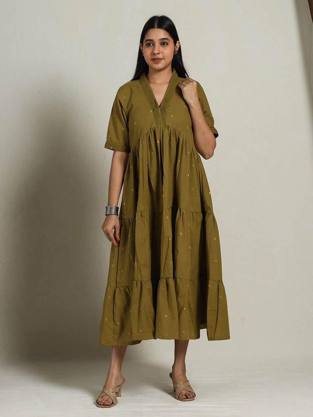 

iTokri Ethnic Motifs Print Fit & Flare Dress, Green