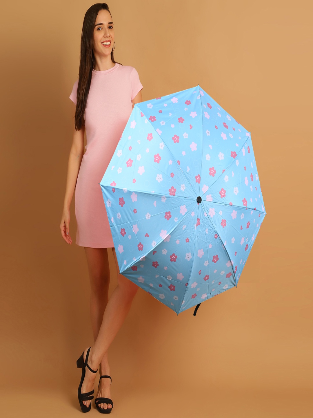 

LOOM LEGACY Manual 3 Fold Floral Umbrellas, Turquoise blue