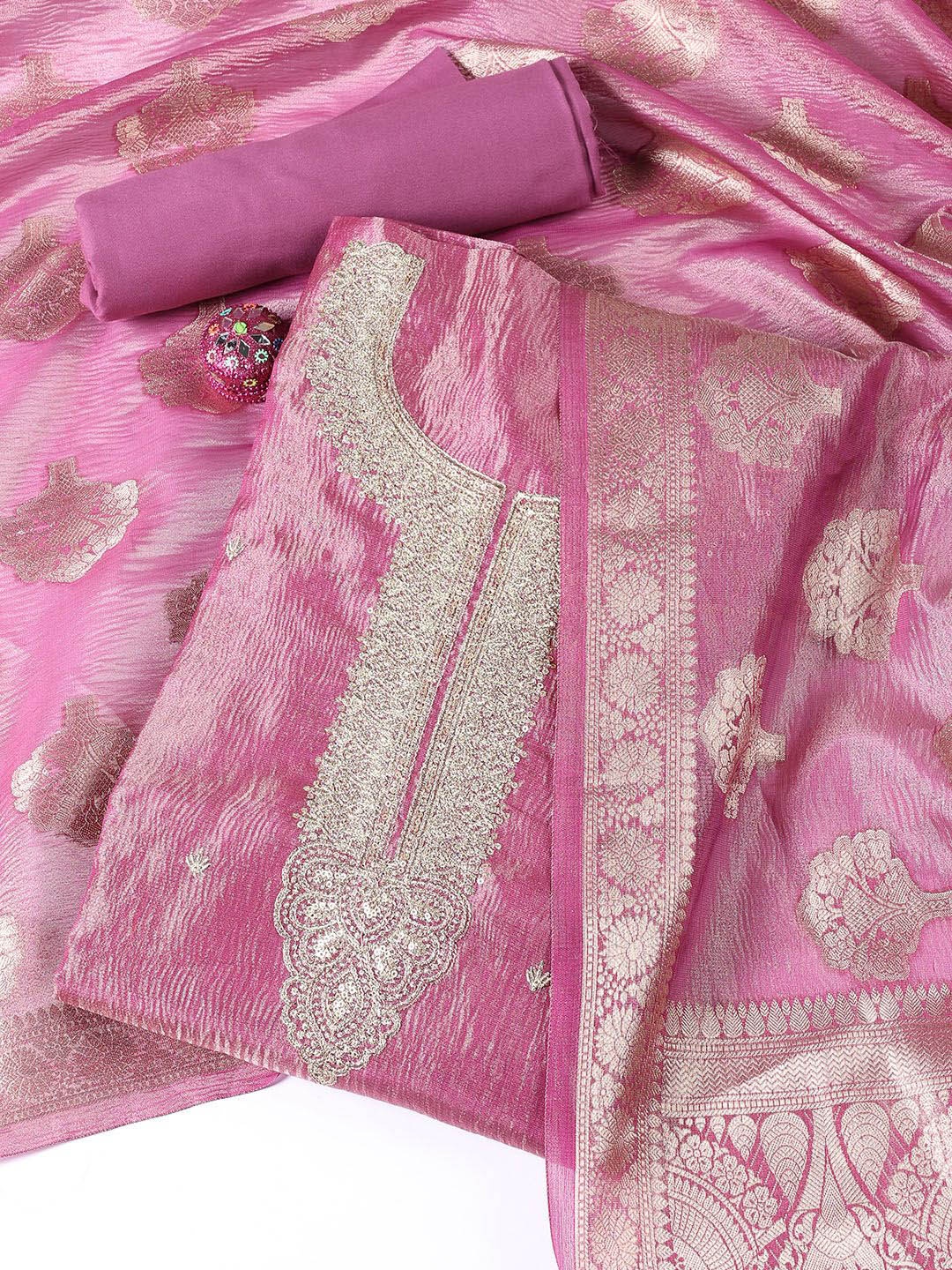 

Meena Bazaar Embroidered Unstitched Dress Material, Pink