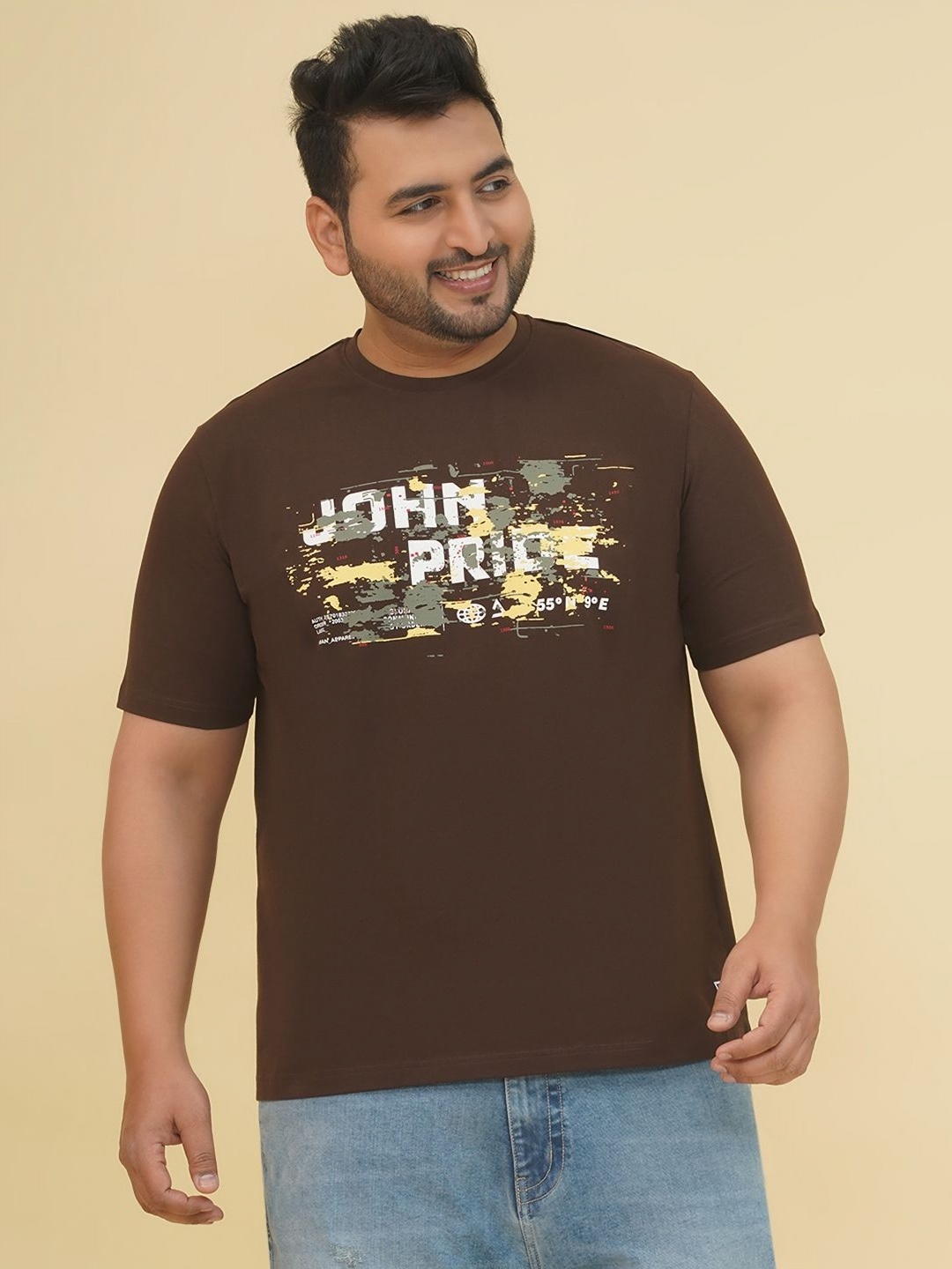 

John Pride Men Printed T-shirt, Brown