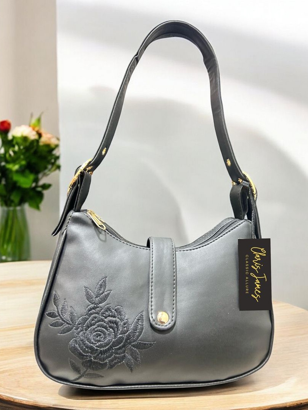 

CLARIS JAMES PU Half Moon Sling Bag, Black