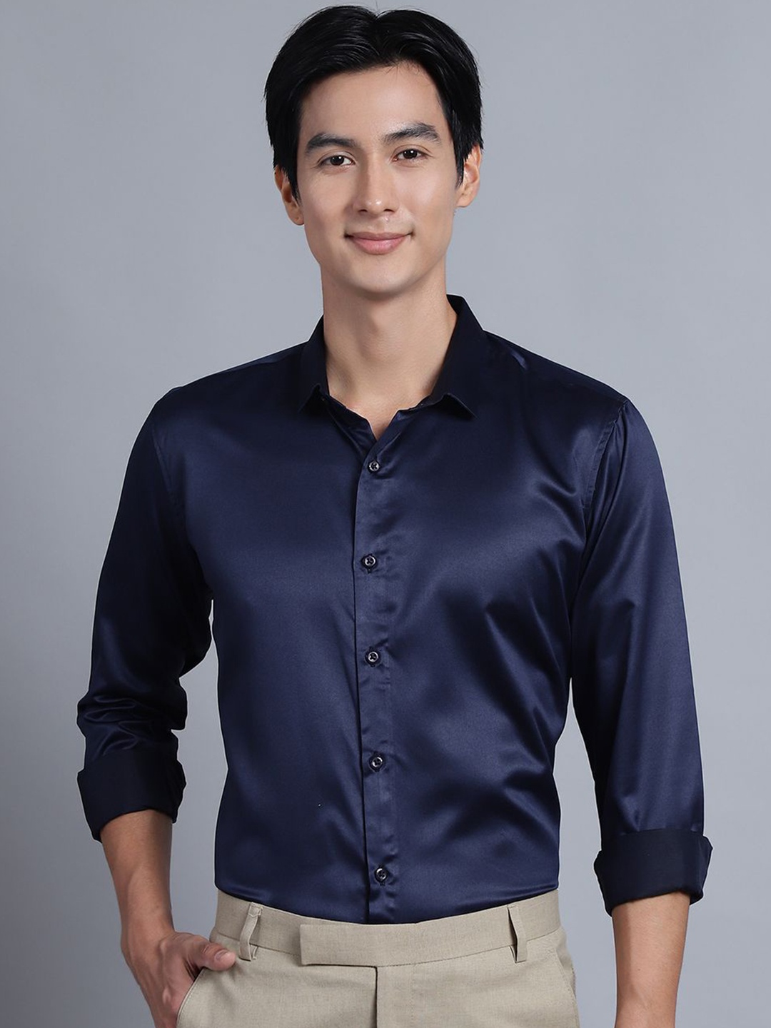 

Majestic Man Men Club Slim Fit Opaque Formal Shirt, Navy blue