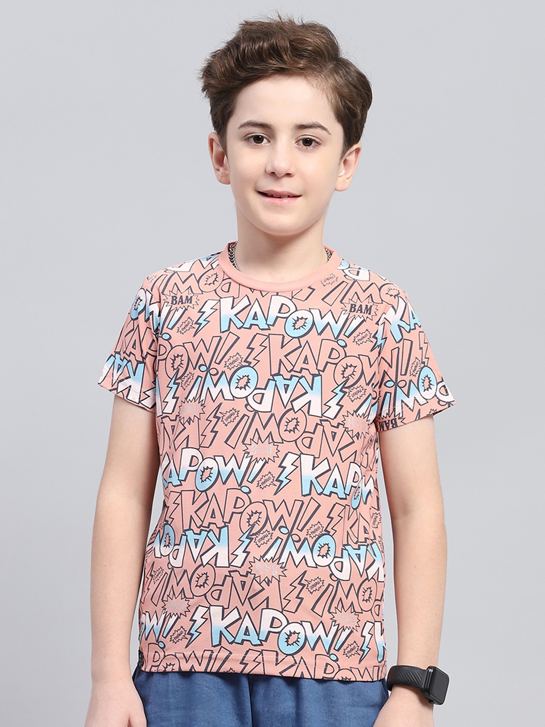 

Monte Carlo Boys Typography Printed Pockets T-shirt, Peach