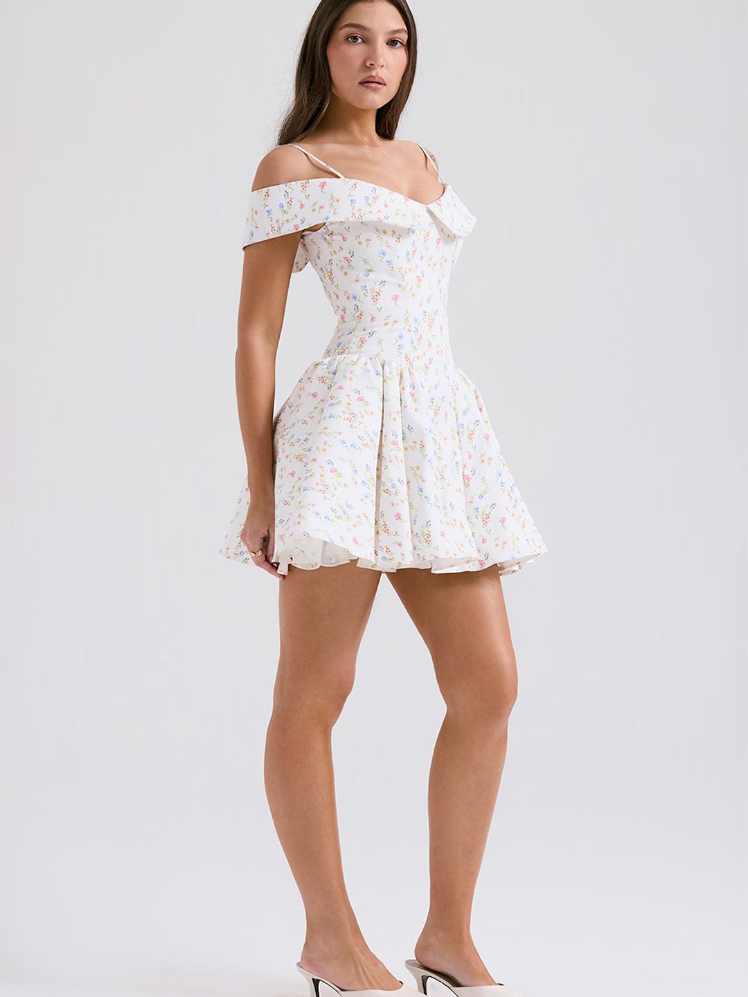 

LULU & SKY Floral Off-Shoulder Fit & Flare Mini Dress, White