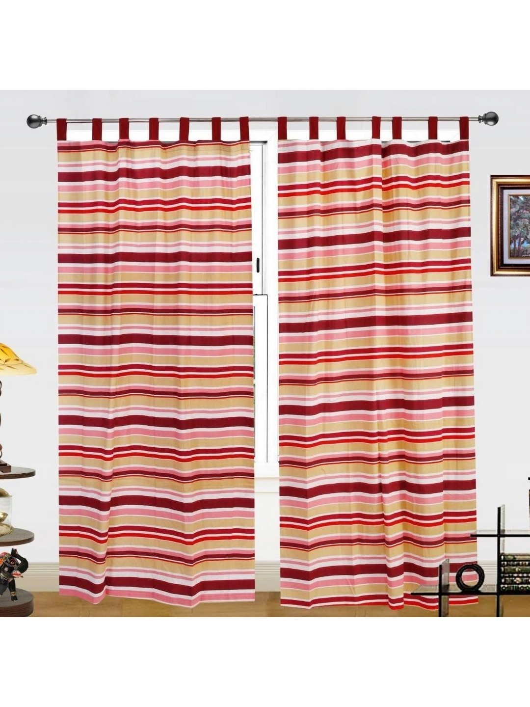 

Dekor World Multicoloured Set of 2 Striped Long Door Curtain, Multi