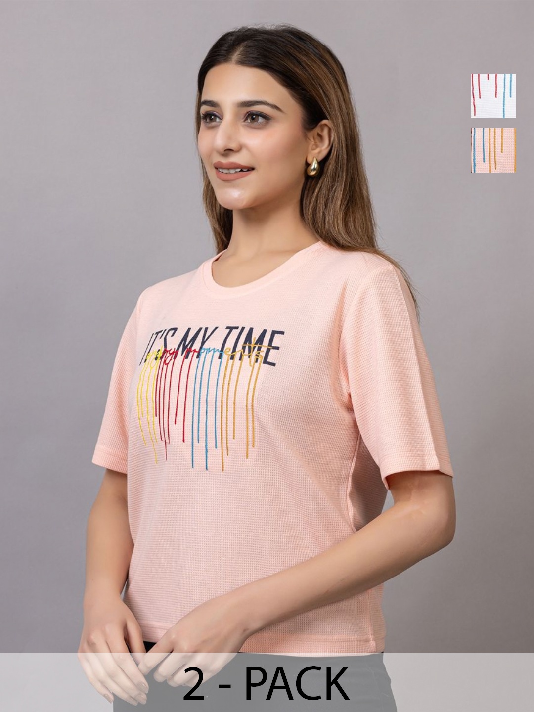 

PROBASIC Women Typography 2 Printed Slim Fit T-shirt, Multi