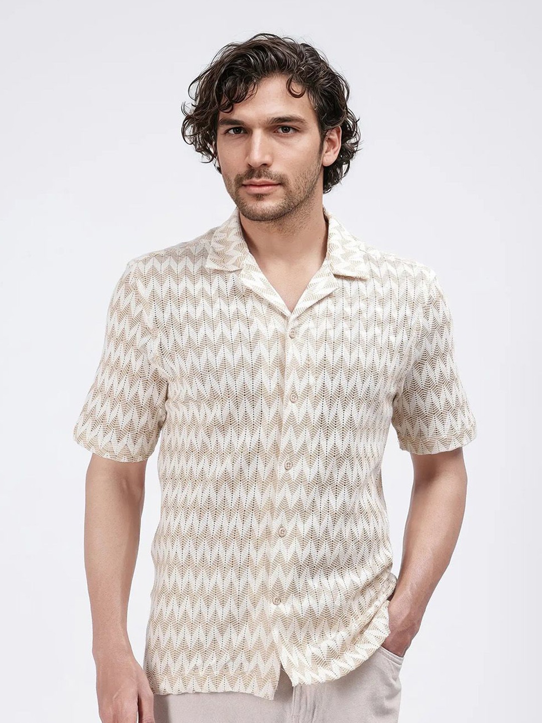 

RARE RABBIT Men Comfort Boxy Opaque Casual Shirt, Beige