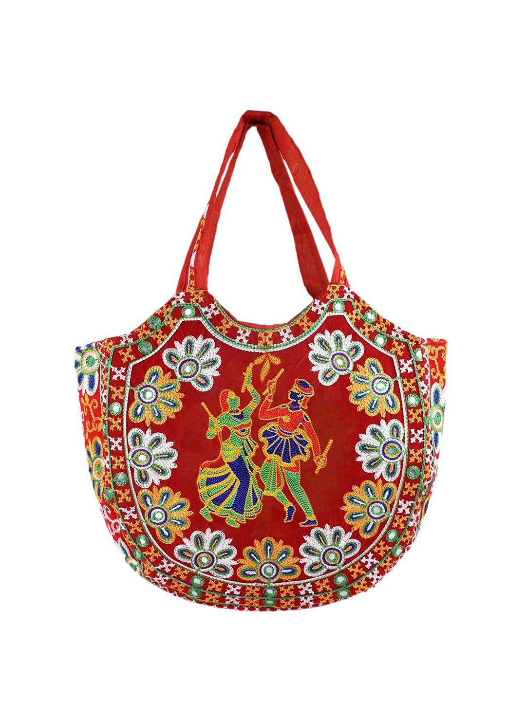 

Kuber Industries Floral Printed Shopper Tote Bag with Applique, Red