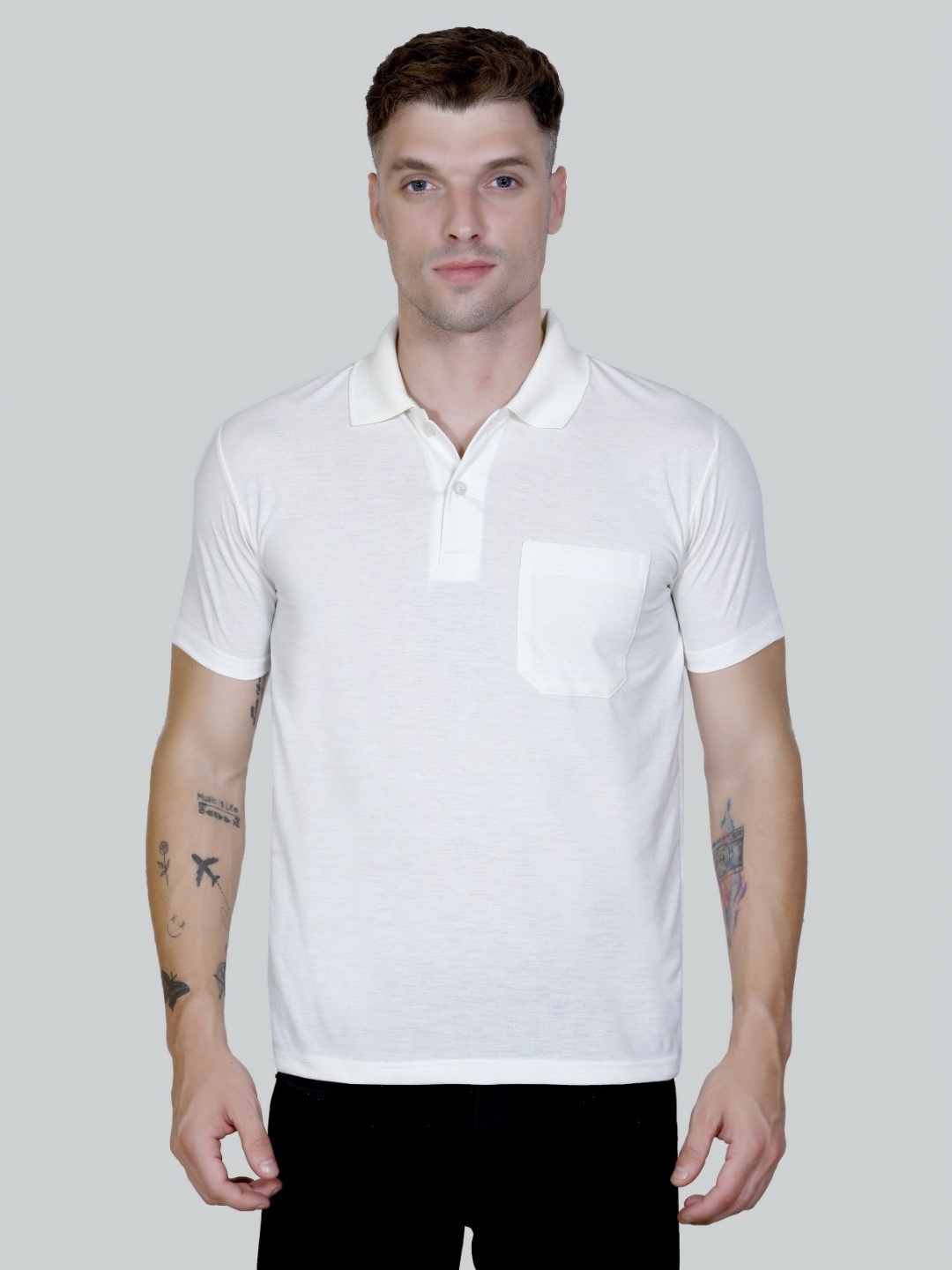 

Yoorix Men Polo Collar T-shirt, Off white