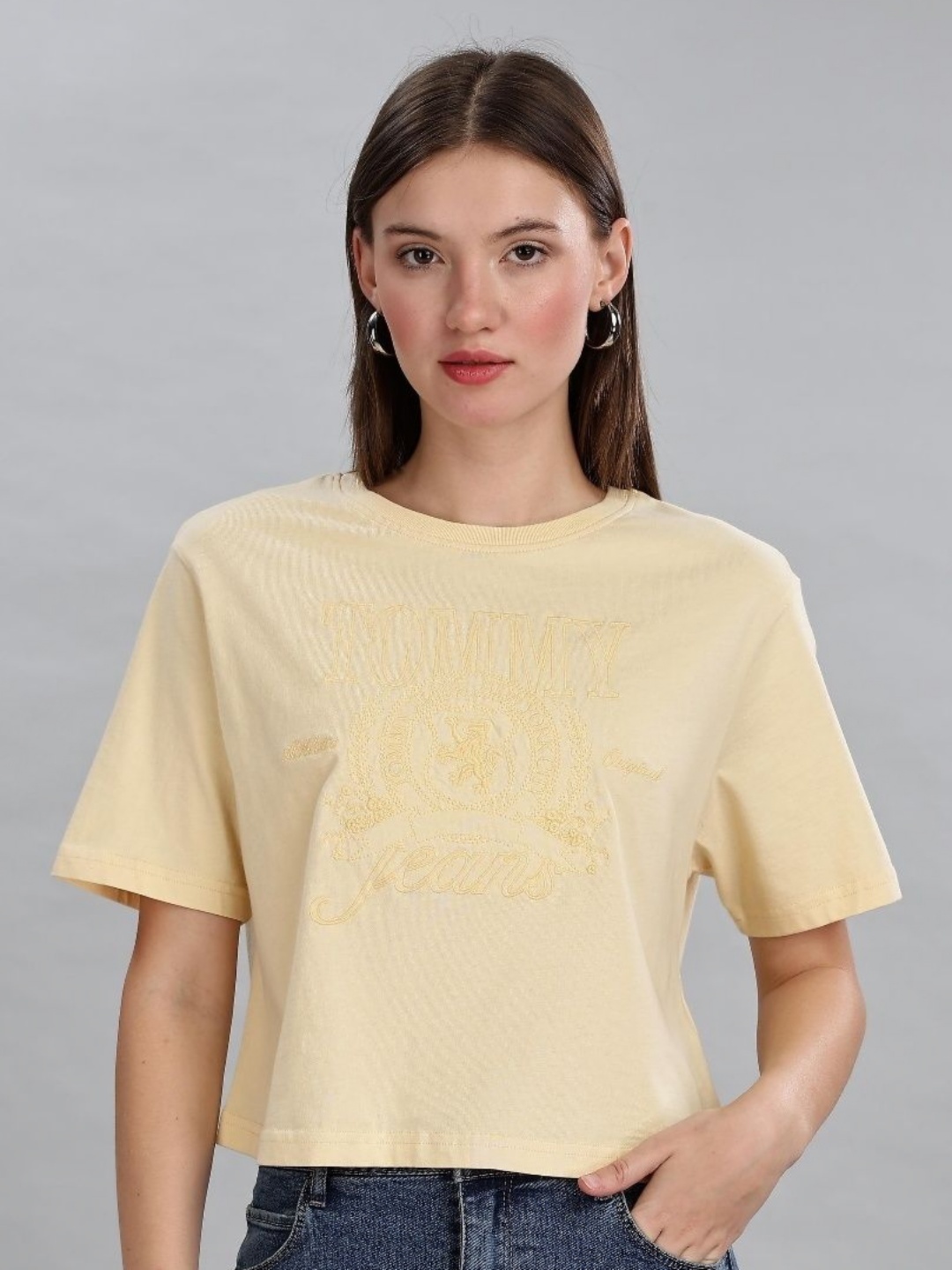 

Tommy Hilfiger Women Brand Logo Printed T-shirt, Yellow