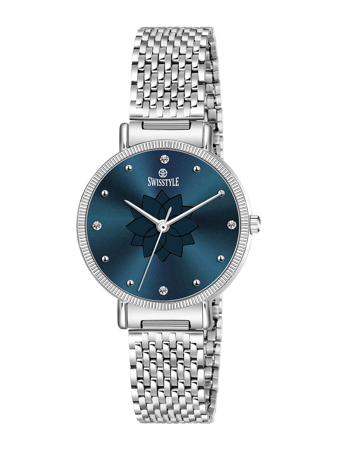 

SWISSTYLE Women Brass Embellished Dial & Stainless Steel Straps Analogue Watch SS-LR711-BLU-CH, Blue