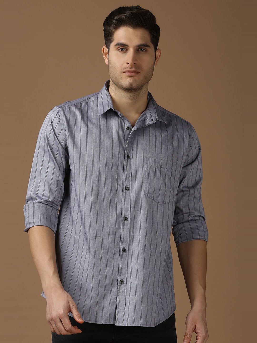 

SNX Men Tailored Fit Striped Casual Shirt, White