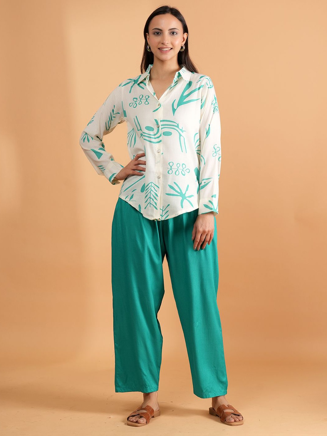 

Belfry Printed Shirt Collar Shirt & Trousers Co-Ords Set, Green