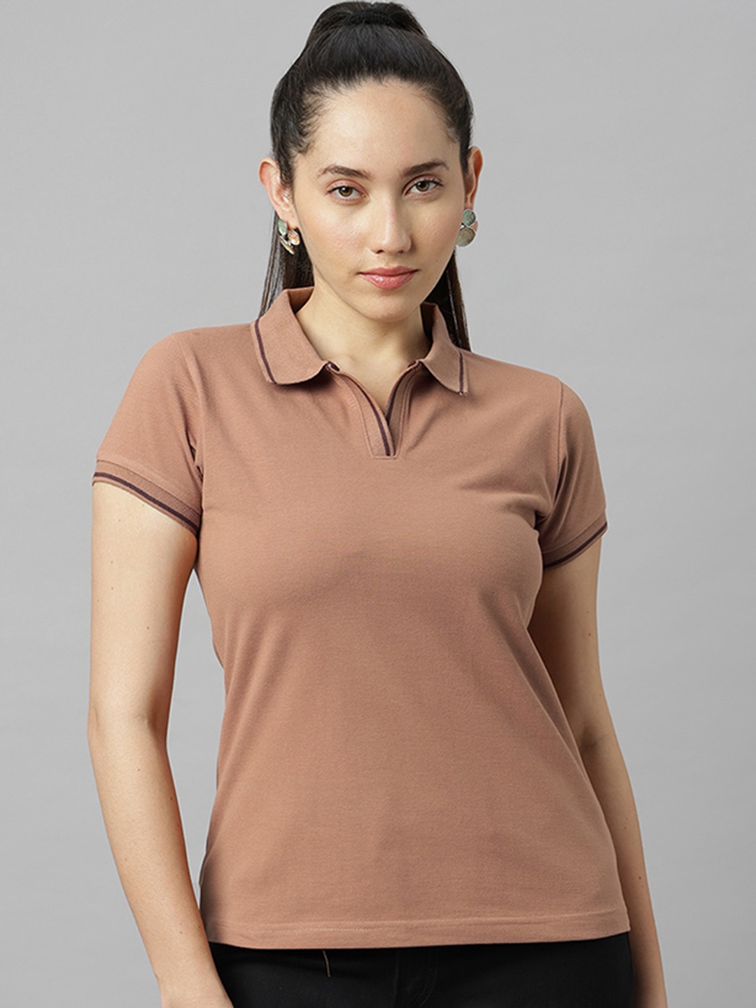 

Wear Your Opinion Women Polo Collar T-shirt, Taupe